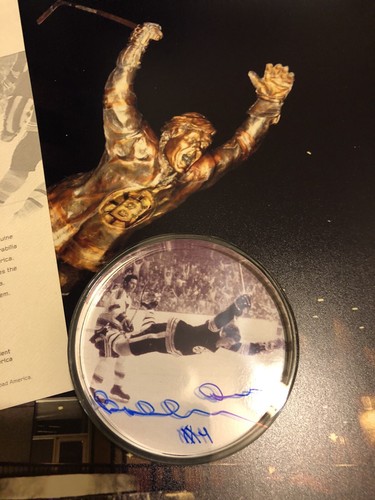 Boston BRUINS Bobby ORR #4 FIRMADO 70 Copa GANADOR DISCO CERTIFICADO DE AUTENTICIDAD GNR Disco'd ¡RARO!
