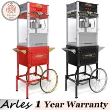 12oz Popcorn Machine Cart Popcorn Maker with Wheels w/ Stainless Steel Kettle