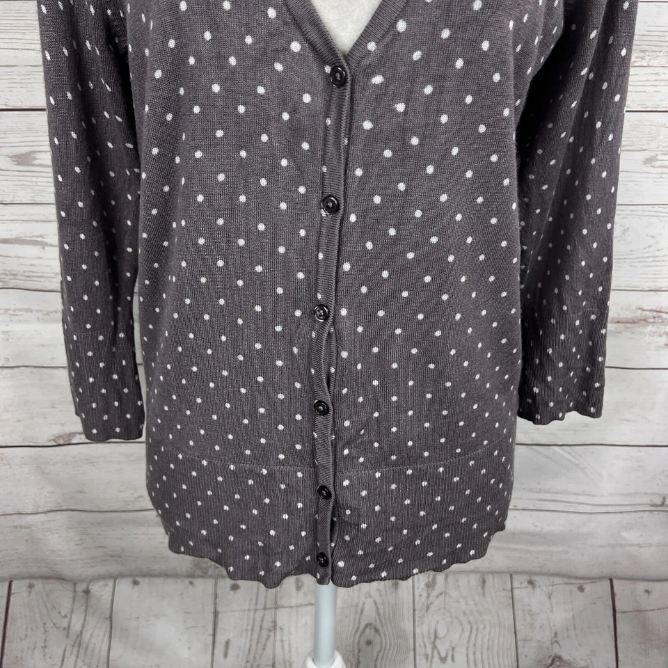 Maurices Womens Button Front V-Neck Cardigan Size XL Gray White Polka Dot - Изображение 3 из 4