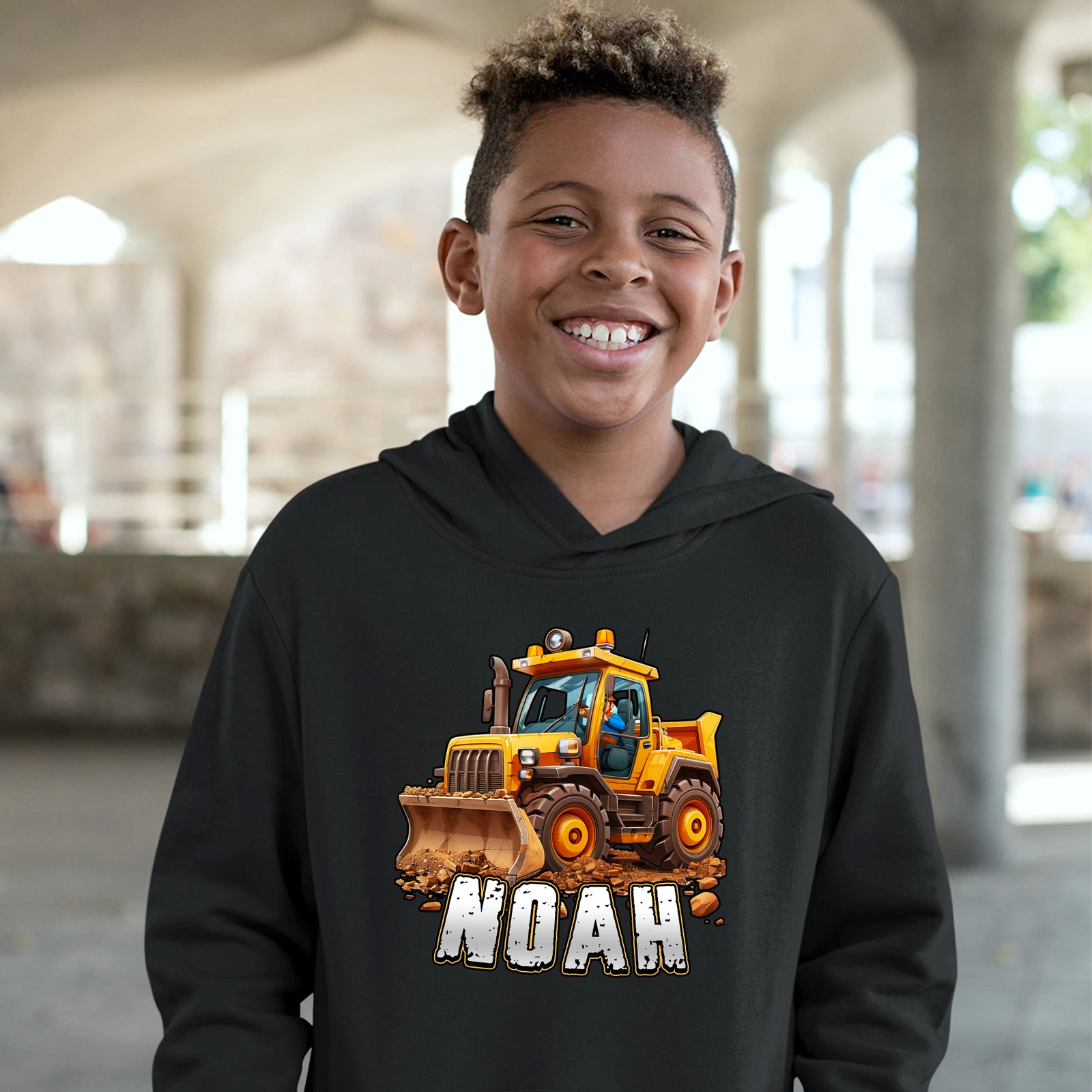 VETEMENTS Felpa con Cappuccio Bulldozer Personalizzata per Bambini Personalizzata Regalo Ragazzo Nome Natale Nascita...