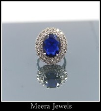 Unique Oval Cut Royal Blue 7.58CT Sapphire With Double Halo Bright CZ Women Ring