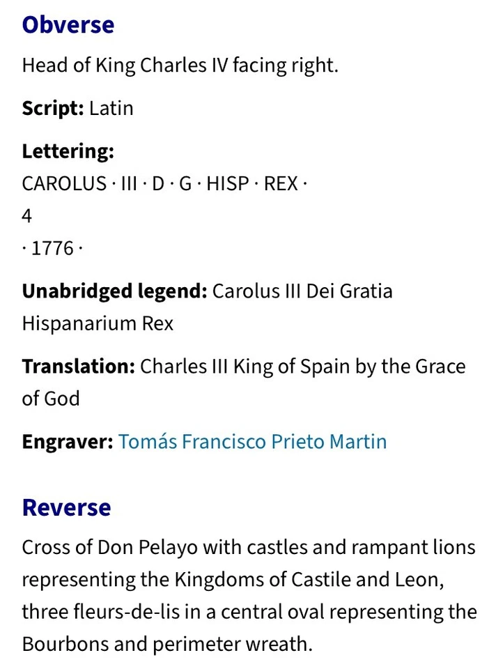 1776 Spanish 4 Maravedis King Charles III Year of Declaration of Independence - Image 4 of 4