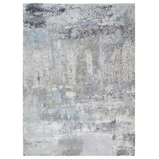 9' x 11'10" Gray Wool and Silk Hand Knotted Modern Abstract Design Rug R64183