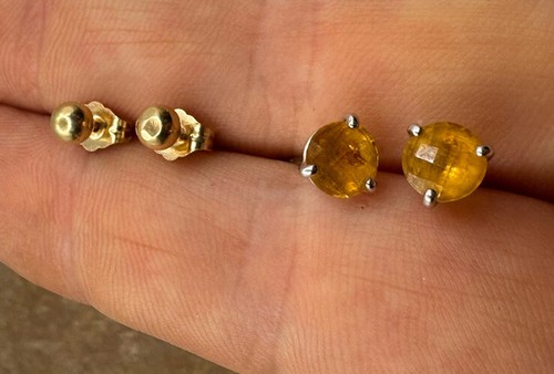 2 Ps 14K White Yellow Gold Citrine/Ball Stud Earrings Solid 1.3 Grams - Picture 6 of 9