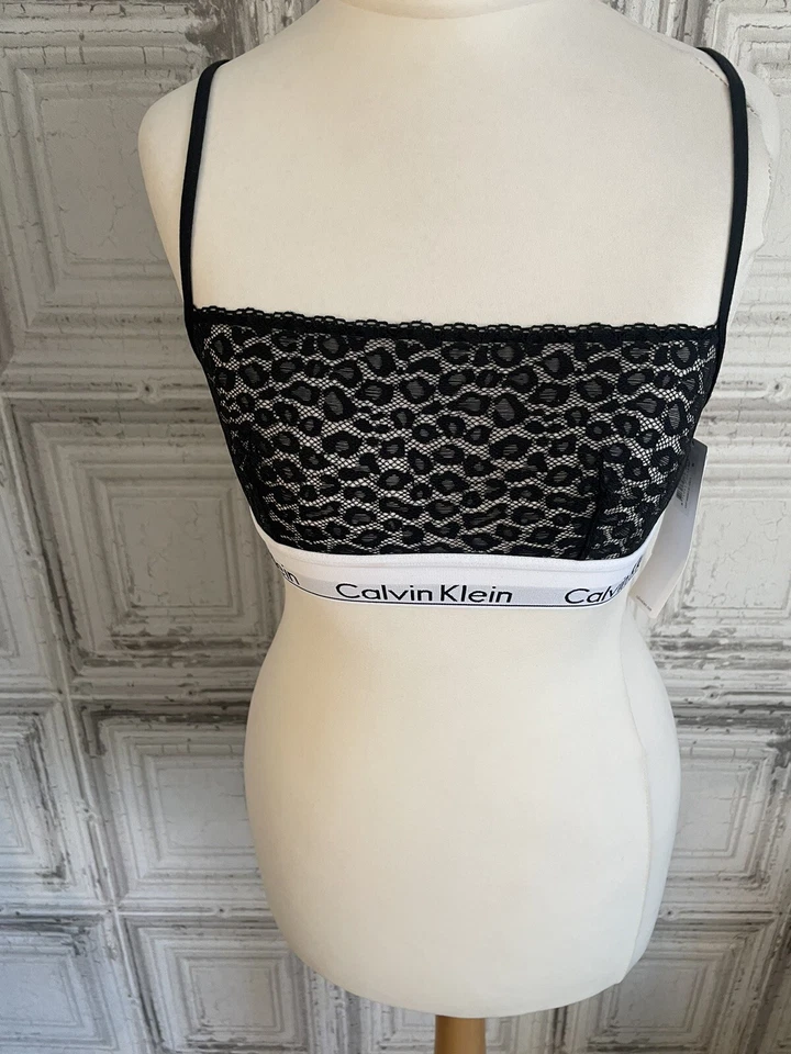 Calvin Klein Ladies Bralette Size Small New Black Lace Logo  - Image 2 of 4