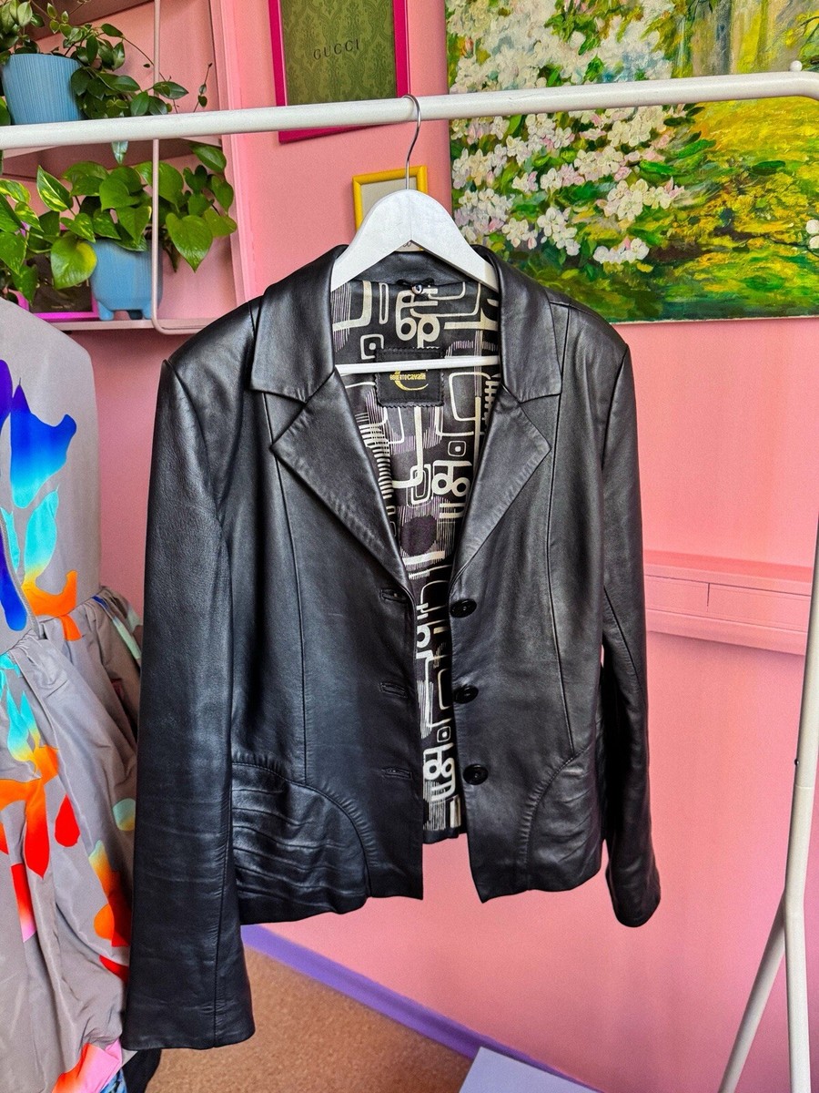 【美品】 roberto cavalli レザージャケットレディースM D8@6 ROBERTO CAVALLI Women's Vintage Jacket Lambskin Leather