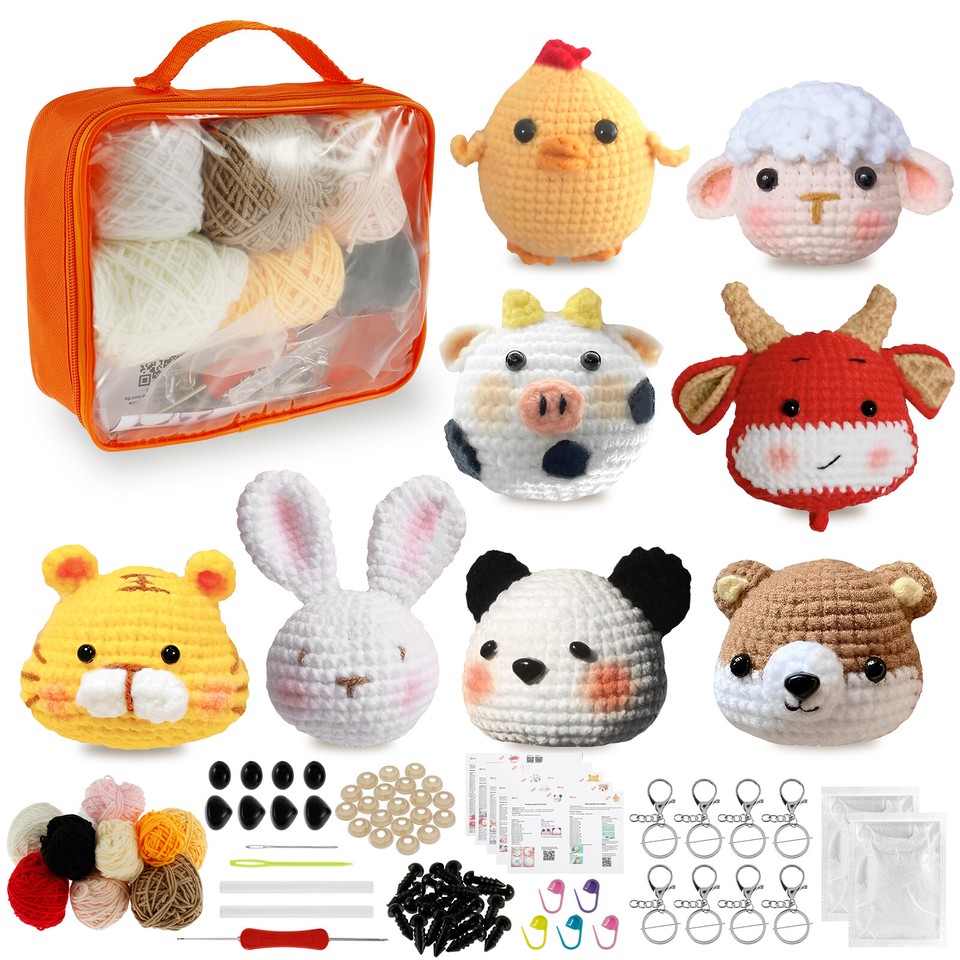 8Pcs Crochet Kit for Beginners Complete Crochet Knitting Kit Adorable