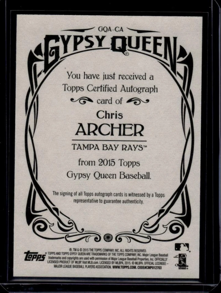 2015 Topps Gypsy Queen автографы #GCA-CA Крис Арчер с автографом Tampa Bay Rays 40027 - Изображение 2 из 2
