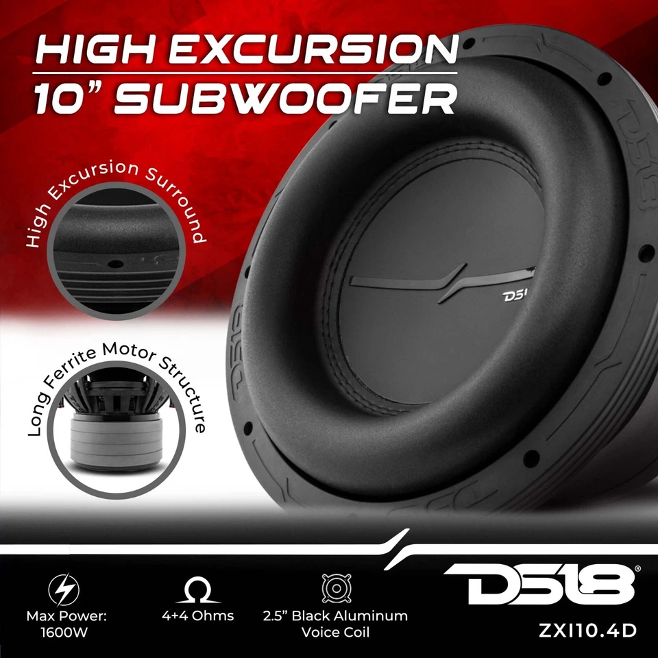 DS18 ZXI10.4D ZXI Alta Excursión 10" Subwoofer Coche 1600W Dvc 4-Ohm 4 Imanes Foto 2 de 4