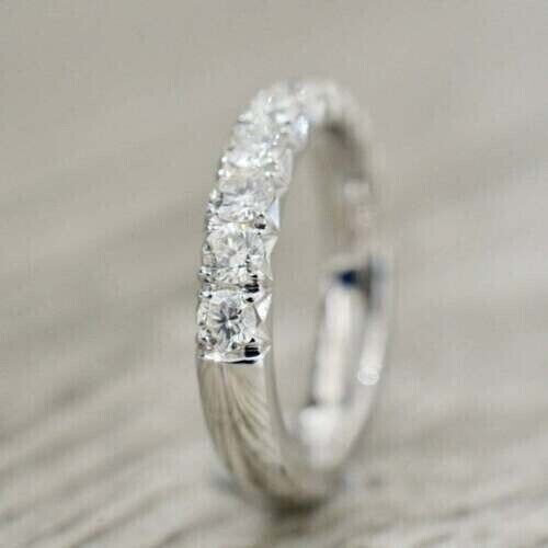 2Ct Round Cut Real Moissanite Half Eternity Wedding Band Solid 14K ...