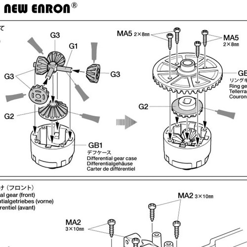 Diff Case Housing Diff Gear Assembly G1 G2 G3 GB1 GB4 For 1/10 Tamiya TT02 TT02B - Picture 11 of 31