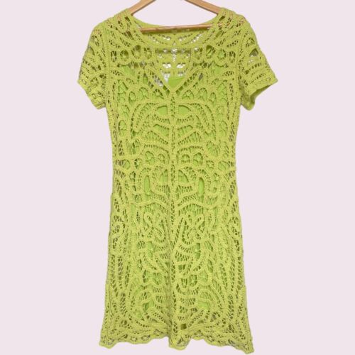 HEINE Lime Green Crochet Festival Boho Dress Size 14 - Picture 1 of 5