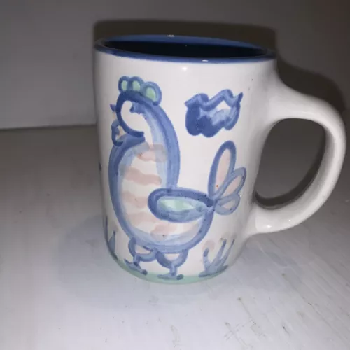 Vintage MA Hadley Pottery Chicken Rooster Farm Coffee Cup Mug “The End”