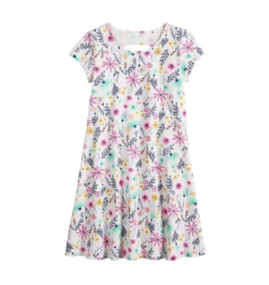 Jumping Beans Key Hole Back Ivory Pink Floral Short Sleeve Girls' Dress Size 6