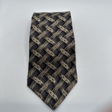 Oscar de la Renta Neckwear Men's Neck Tie Gray Gold Brown Weave Made in USA Silk
