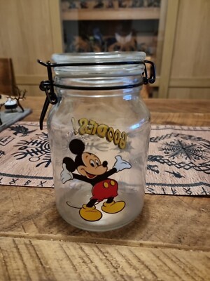Vintage Disney Mickey Mouse hermetisches Glas mit Riegel Goodies Anchor Hocking 8''