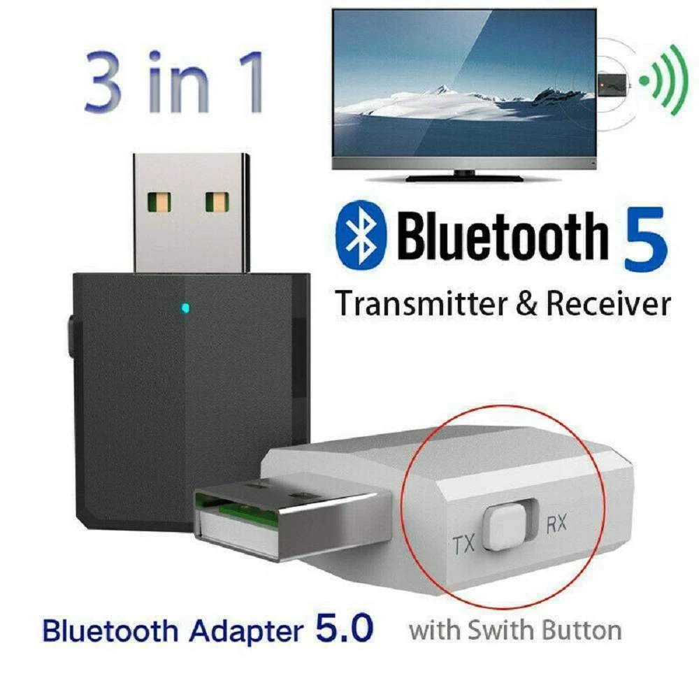 3in1 Bluetooth 5.0 USB Audio Transmitter Receiver Adapter Wireless