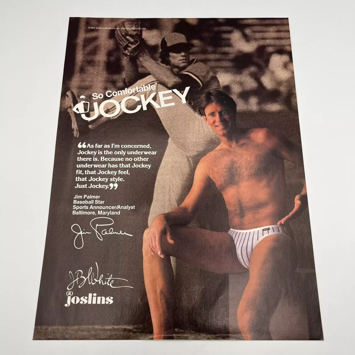 1989 Jockey Underwear Vintage Print Ad 8X11 Jim Palmer in striped briefs