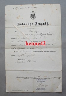 Kaiserliche Marine Führungs Zeugnis 1893 2. Kompanie II. Werft Division