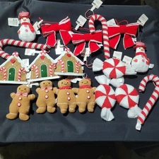 Christmas Ornament Set: 18 Piece Set Gingerbread Man House Candy Snowman Bow
