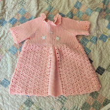 Pink Yarn Crochet Girl Doll Dress, Casual Style, 1-Piece Single Unit