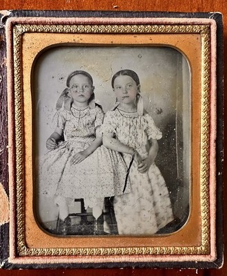 Two ID'd Smith Sisters 1/6 Plate Ambrotype Identified New York Cute Little Girls
