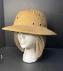 Vintage Khaki Safari Pith Helmet Hat Canvas Sun Hat Leather Sweatband Military — photo 1