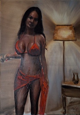 Original Ölgemälde Oil Painting Portrait Sexy Glamour Model Dessous Realism  