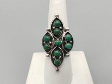 Vtg Zuni Handmade Sterling Silver Green Turquoise Petit Point Cluster Ring Sz 8