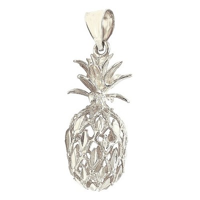 14k Weißgold Massive Hawaii Frucht 3D Ananas Charm Anhänger 1,2'' 5 Gramm