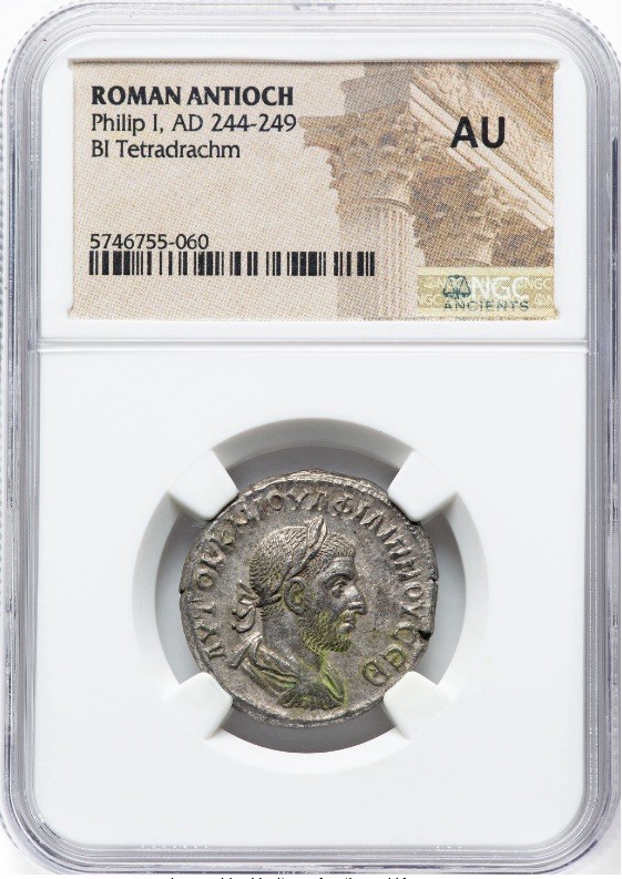貨幣 Philip I AD 244-249 tetradrachm NGC NGC AU Philip I Arab 244-249 AD Antioch Roman Empire, SILVER