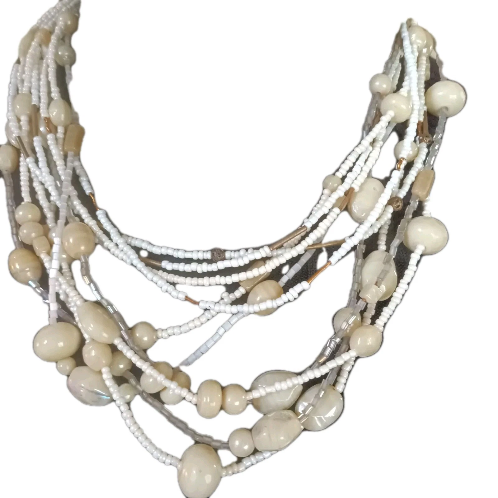 OFF WHITE Collana di perle multifilo bianco sporco multidimensioni e forme senza marchio 16 18"