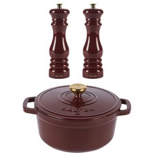 Salter Chester Red Casserole Pot & Mill Set – 24cm Cast Iron & S/P Grinders