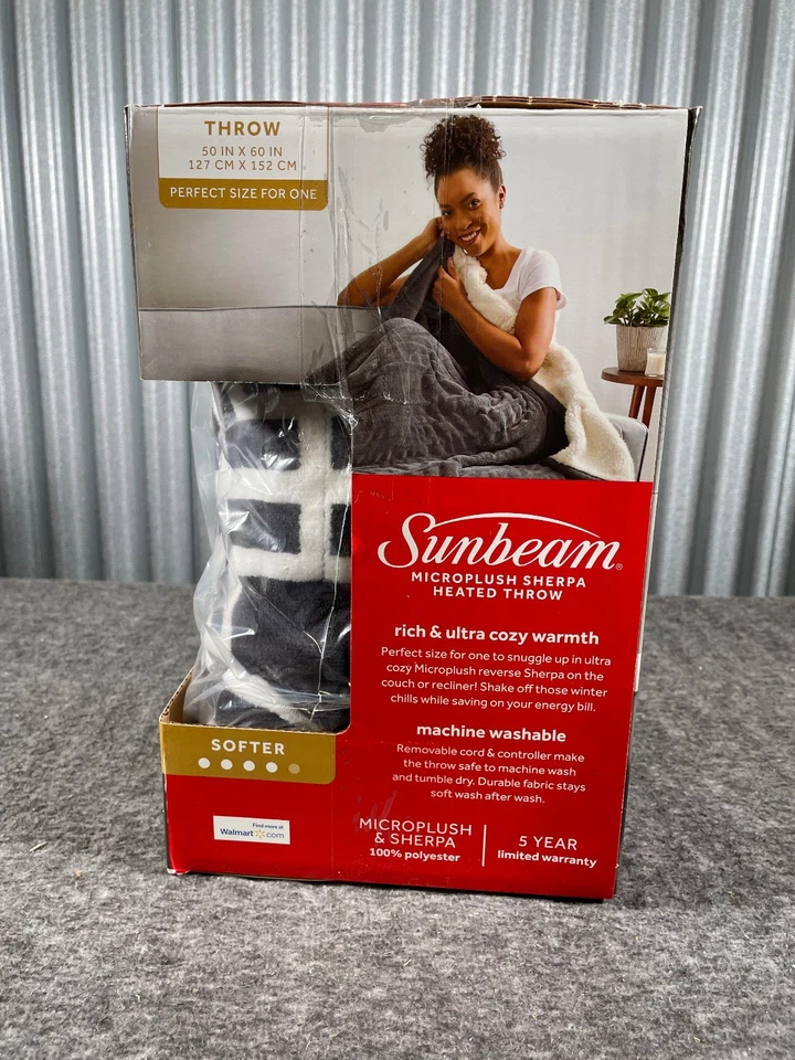 Manta térmica reversible Sunbeam microfelpa Sherpa tiro 50x60 celosía pizarra Foto 3 de 4