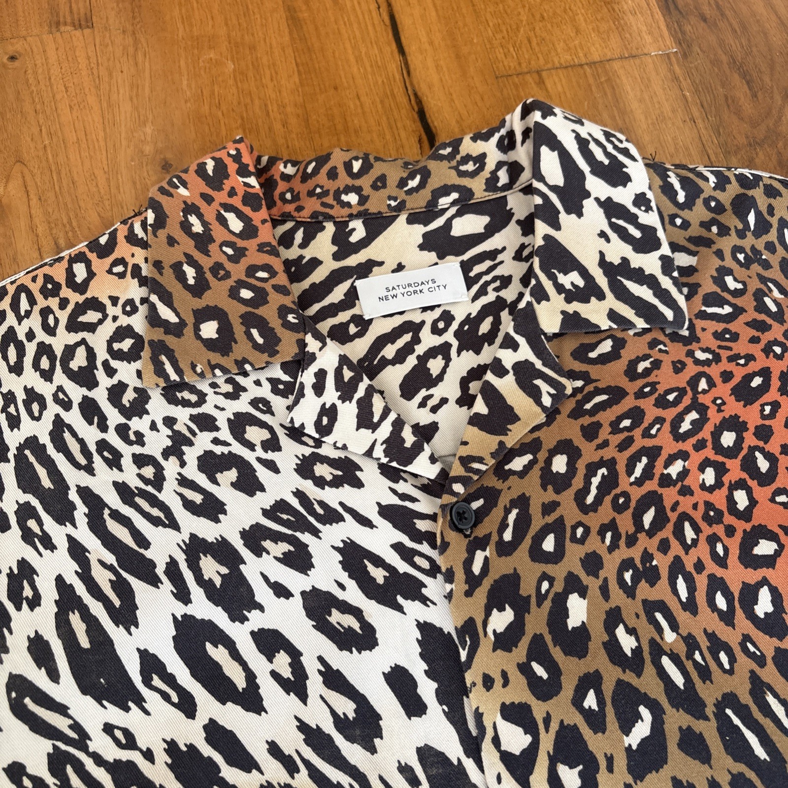 Saturdays NYC Canty Sound Leopard Print Short Sleeve Camp Shirt | Size L image 2
