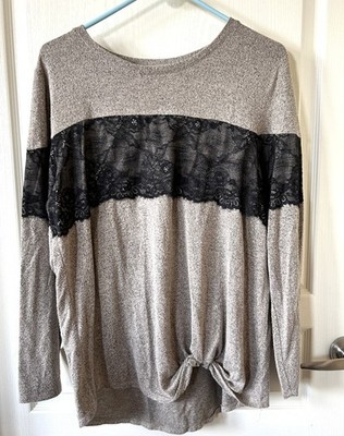 Maurices Beige Long Sleeve Top With Black Lace Accent XXL