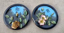 lot 2 assiettes barbotine /majolique fleurs trompe l'oeil signé