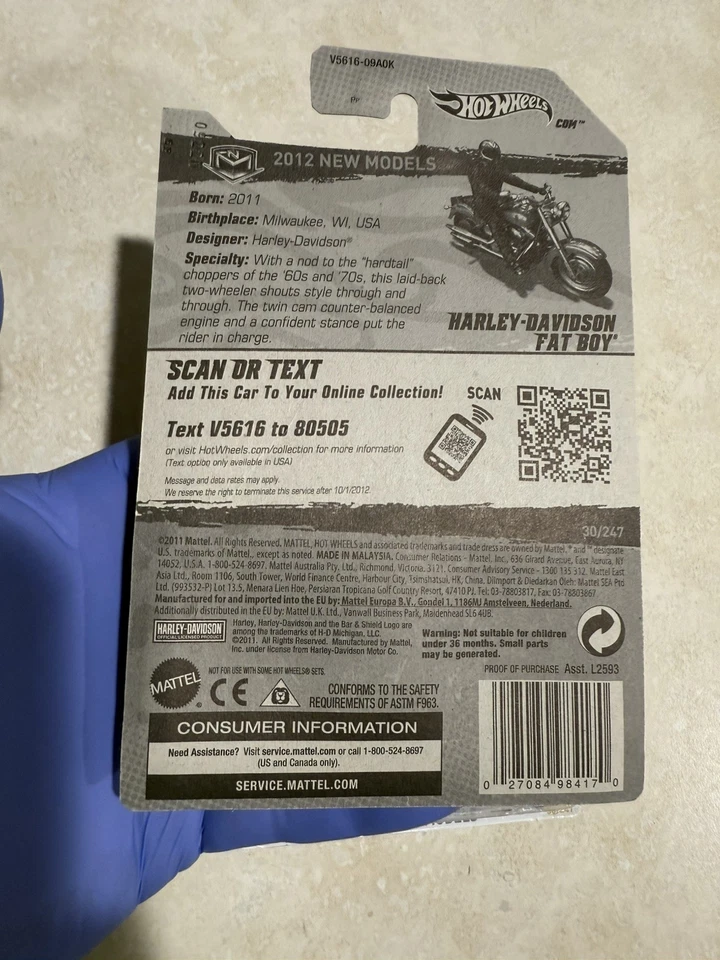 LOT 2 Hot Wheels Harley Davidson Fat Boy Motorcycle Red 2012 New Model #30/247 - Image 2 of 4