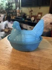 Westmoreland Vintage Milk Glass Hen On Nest Covered Dish Blue