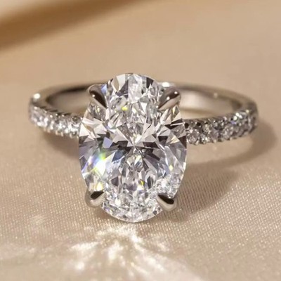 4.45 TCW Oval Cut Moissanite Women's Engagement Ring In 14K White Gold Plated