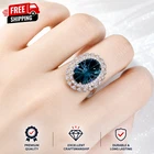 Blue Topaz Halo Ring For Women 925 Sterling Silver Vintage Cocktail Gift Ring.