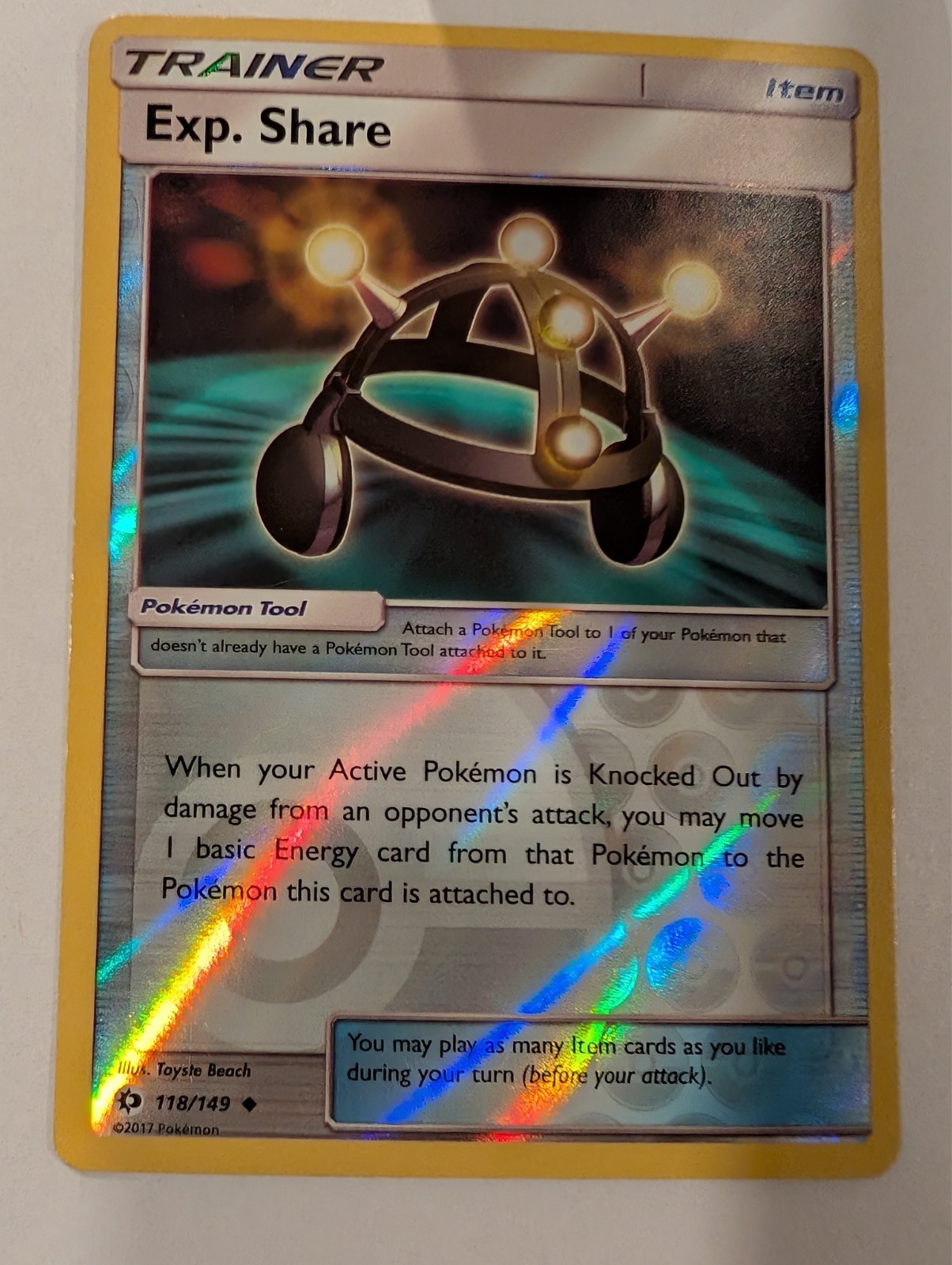 Exp. Share 118/149 Experience - Sun & Moon Base Set Pokemon Reverse Holo Nice!