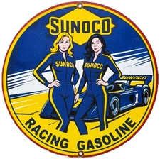 VINTAGE BLUE SUNOCO GASOLINE PORCELAIN SIGN DEALERSHIP GAS STATION MOTOR OIL