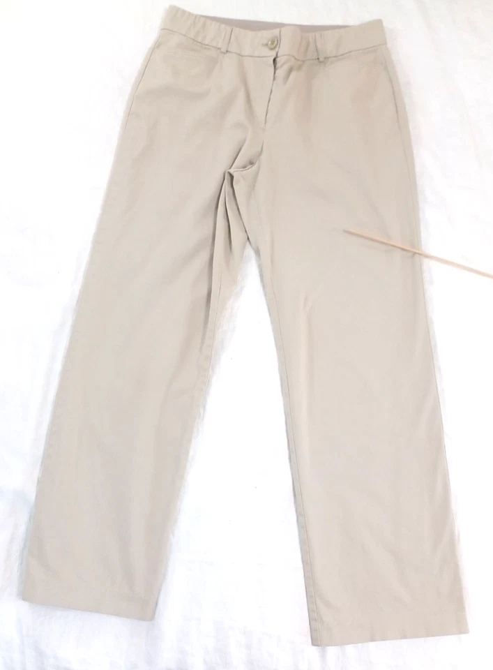 Pantalones chinos Studio Works beige de sarga para mujer talla 10 cintura elástica *SMUDGE Foto 2 de 4