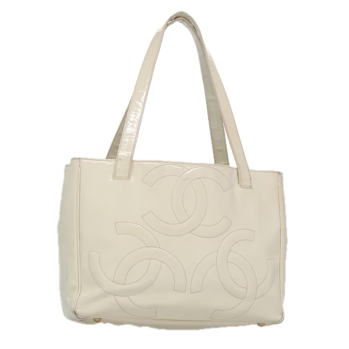 CHANEL Triple Coco Tote Bag Enamel White CC Auth bs20805 | eBay