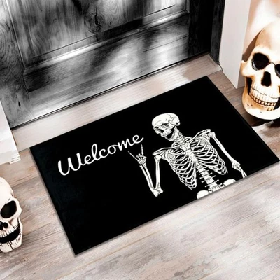 PAAORO Skull Doormat Funny Halloween Skull Welcome Door Mat,Living Room Kitchen Floo...