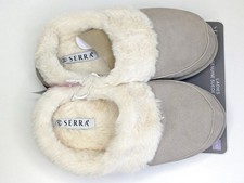 Serra Ladies Genuine Suede Faux Fur Slippers Size 9/10 - Light Grey/White 