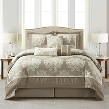 Beige Comforter Set King Size,7 Pieces Jacquard Bedding Set, All Season, Matchin