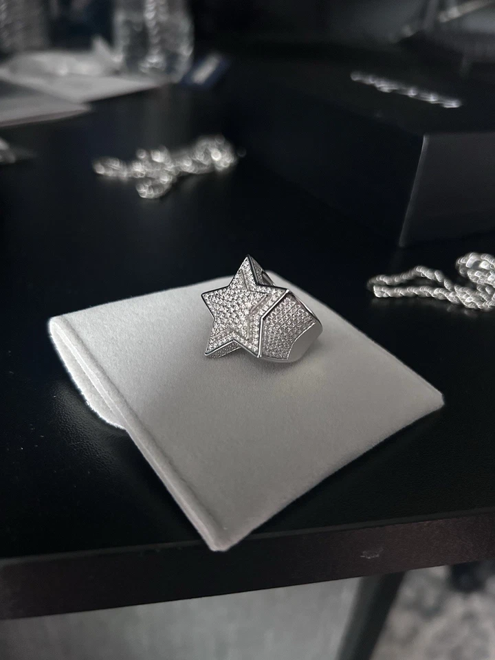 Anillo estrella moissanita diamante VVSI plata .925 talla 7 Foto 3 de 4