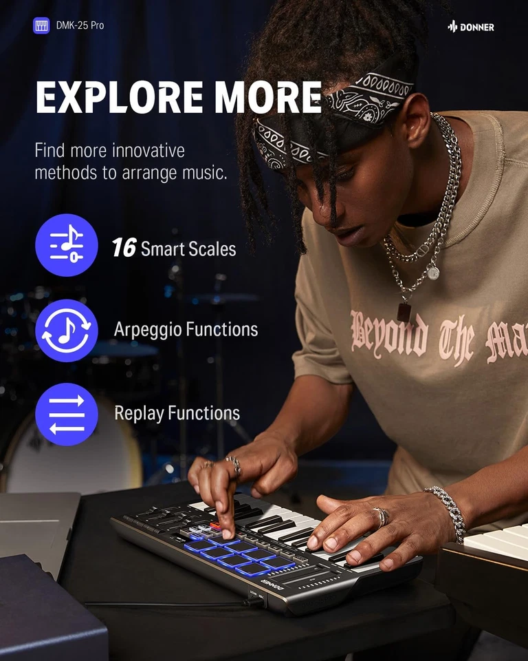 Donner DMK25 Pro 25-Key Portable USB-C MIDI Keyboard Controller - Image 3 of 4